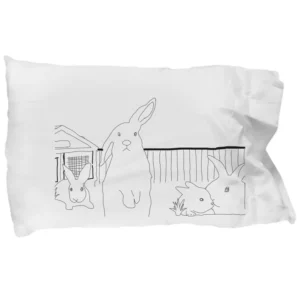 Pillowcase with Four Rabbits in Farm - Pillow Cover by Coni Blau