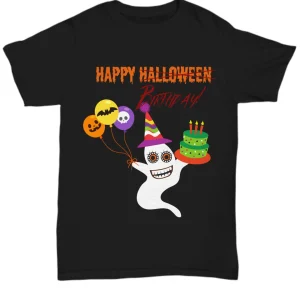 Happy Birthday Halloween T-Shirt with Cake by Coni Blau