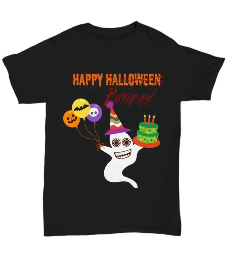 Happy Birthday Halloween T-Shirt with Cake by Coni Blau