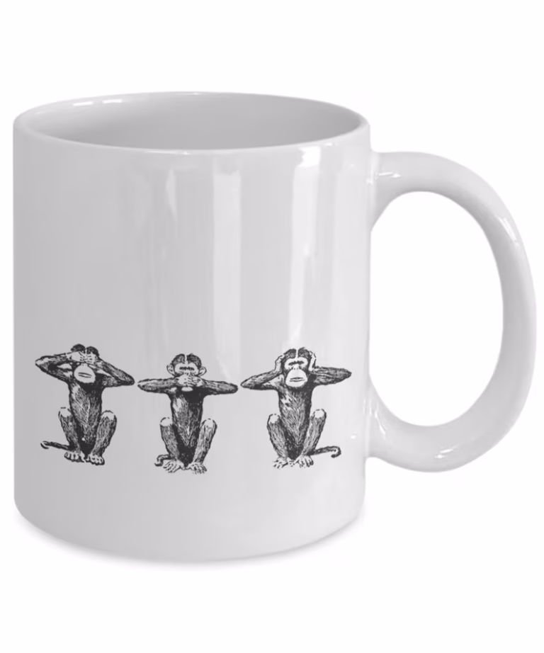The Wisest Men Funny Monkeys Coffee Three Wise Men Coffee Mug Cup by Coni Blau