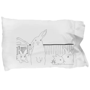 Pillowcase with Four Rabbits in Farm - Pillow Cover by Coni Blau