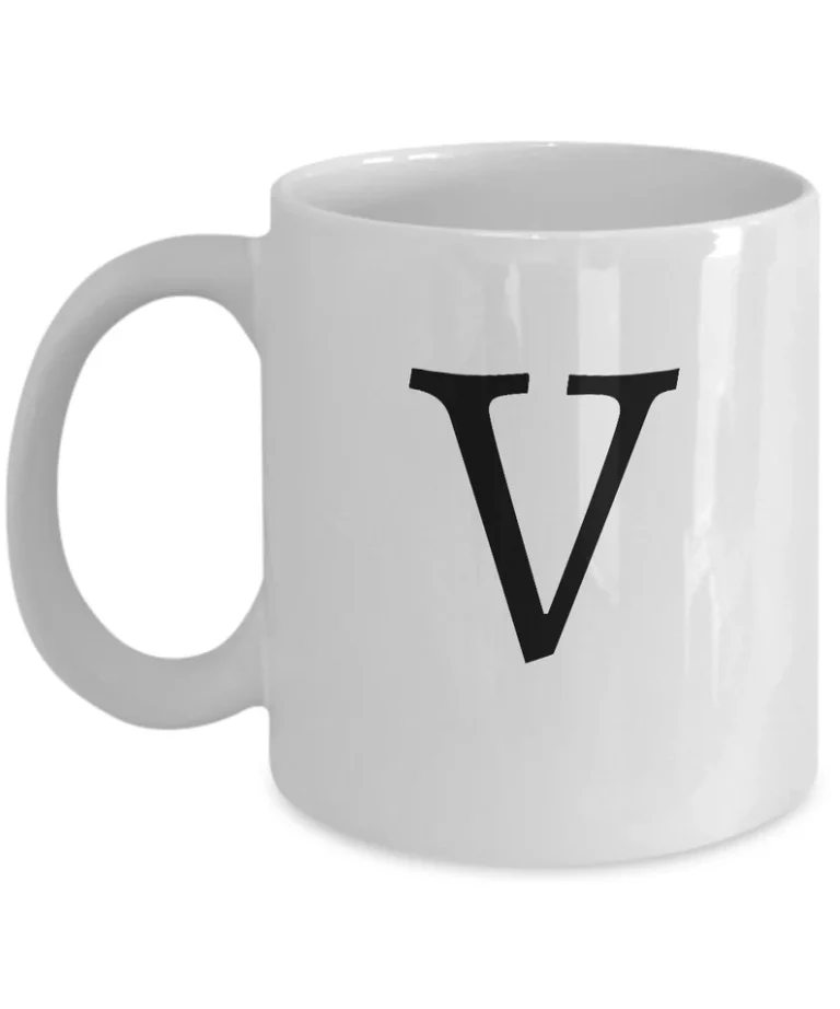 Letter V Coffee Mug - Initial Monogram Cup by Coni Blau