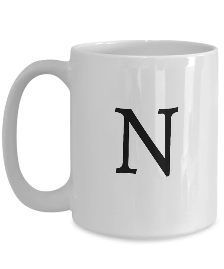 Letter N Coffee Mug - Initial Monogram Cup by Coni Blau