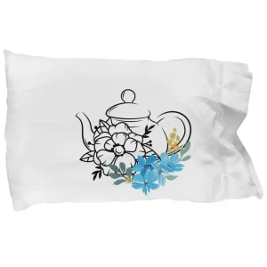 Blue Petals - Teapot Collection Pillow Cover by Coni Blau