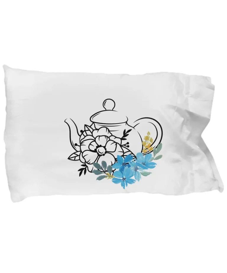 Blue Petals - Teapot Collection Pillow Cover by Coni Blau
