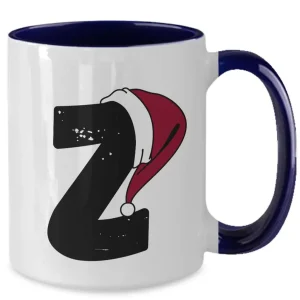 Monogram Letter “Z” Christmas Coffee Mug with Christmas Hat On by Coni Blau