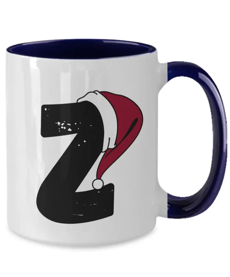 Monogram Letter “Z” Christmas Coffee Mug with Christmas Hat On by Coni Blau
