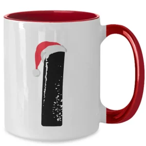 Monogram Letter “I” Christmas Coffee Mug with Christmas Hat On by Coni Blau