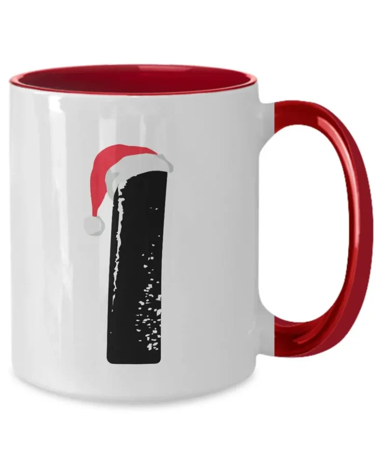 Monogram Letter “I” Christmas Coffee Mug with Christmas Hat On by Coni Blau