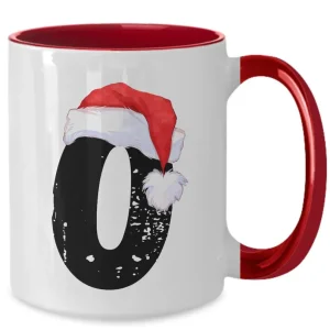 Monogram Letter “O” Christmas Coffee Mug with Christmas Hat On by Coni Blau
